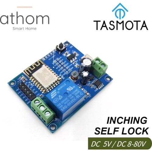 ATHOM pre flashed Tasmota 1CH DC 5V 12V 8V-80V WiFi Relay Module Inching/Self-locking Switch Entry Access Garage Door