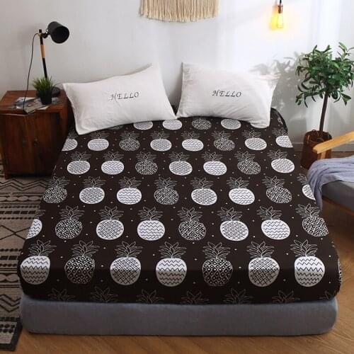 BedCover Simplicity Pure Pattern Printing Brushed Fitted Sheet Mattress Cover With Elastic Band Soft Bedding Linens Home Textile