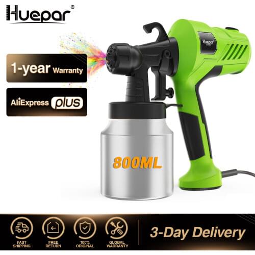 Huepar Paint Sprayer 400W Electric Spray Gun With 800ml Detachable Metal Container Adjustable Flow Control With 3 Nozzles