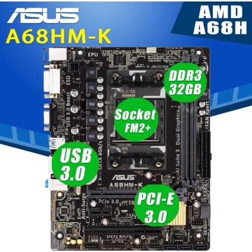Socket FM2/FM2+ Asus A68HM-K Motherboard AMD A-series/ Athlon Series Processor PCI-E 3.0 DVI AMD A68H Placa-mãe FM2/FM2+ Used