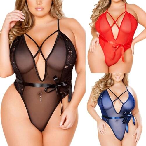 Plus Size 5XL Sexy Lingerie Women Deep V Lace Sexy Underwear Backless Porno Bodysuit Hot Erotic Costumes Babydoll Lenceria Mujer