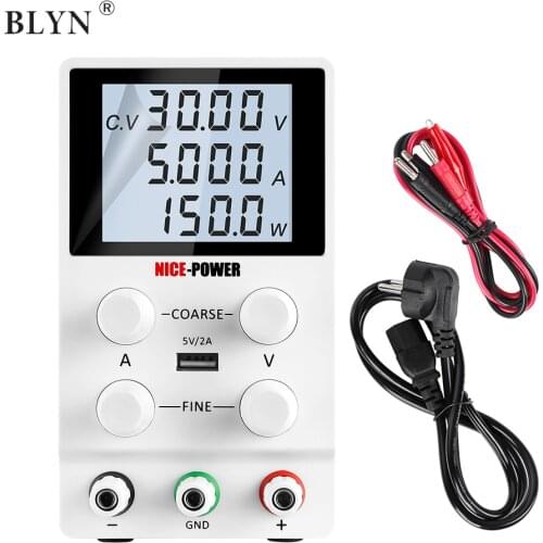 Adjustable Power Supply 0-30V 5A Laboratory Variable 4 Digital LED Display DC Regulated Switching with USB Port Banana Connector