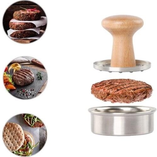 Beech Handle 304 Stainless Steel Manual Hamburger Presses Maker Press Cutlets Mold Grill Kitchen Tools Home Meat Pie Burger