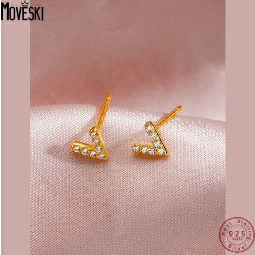 MOVESKI 925 Sterling Silver French Small V-Shaped Earrings for Women Gold Silver Party Jewelry Accessories