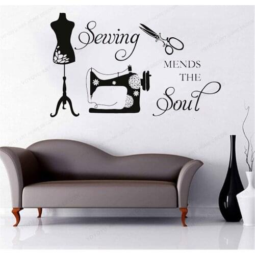 Sewing Mends The Soul quote Wall Window Sticker-Sewing Shop Vinyl decal Handcrafted decorHJ322