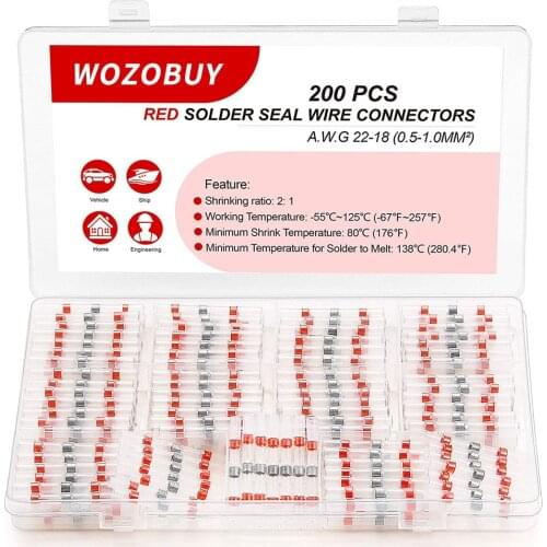 Solder Seal Wire Connectors - 200pcs Heat Shrink Butt Connector Electrical Waterproof Insulated Terminals for Marine Automotive
