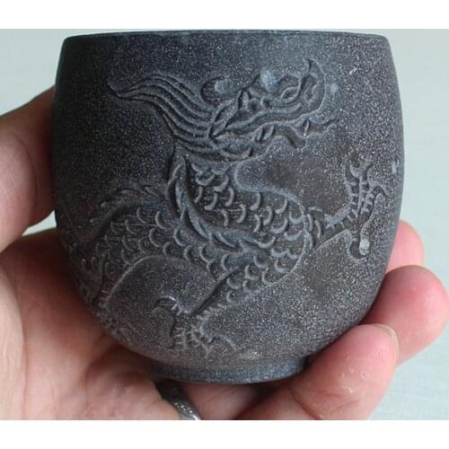 Antique Water Mug Teacup Vintage Stone Longfeng Cup Simple Dragon Tea Cups Decor Crafts Home Drinkware