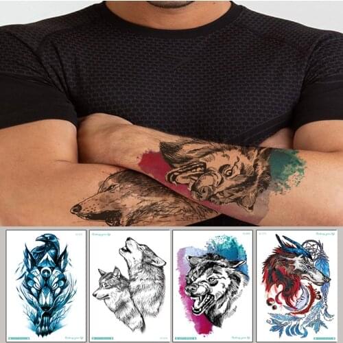 1 Pc Temporary Tattoos Cheetah Wolf For Men Arm Fake Tattoo Body Art Sleev Watercolor Waterproof Cheap Stuf Transfer Sticker