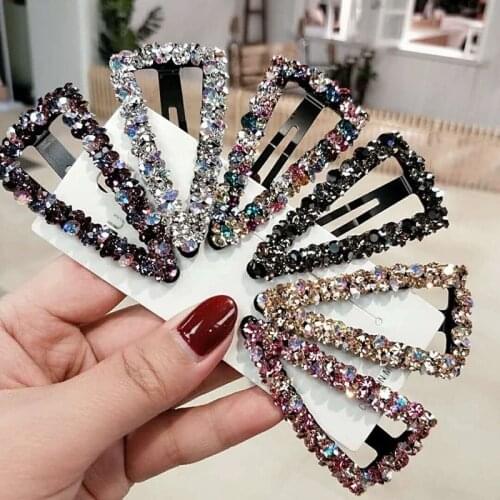 Women Fashion Metal Hollow Hair Clip Triangle Rhinestones Hairpin Geometric Hair Claw Crab Barrettes Girls Hair Accessories