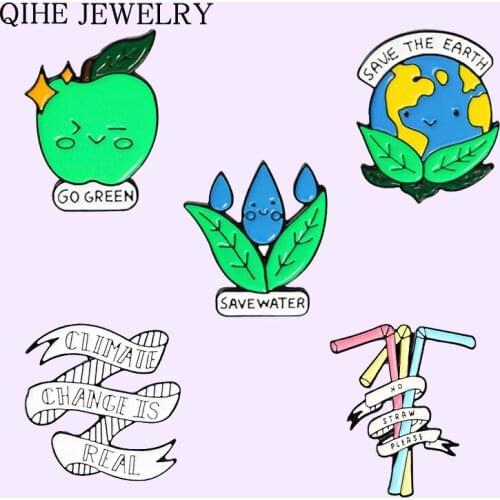 Protect Environment Enamel Pins Custom Green Earth Brooches Bag Clothes Lapel Pin Badge Funny Plant Jewelry Gift for Friends