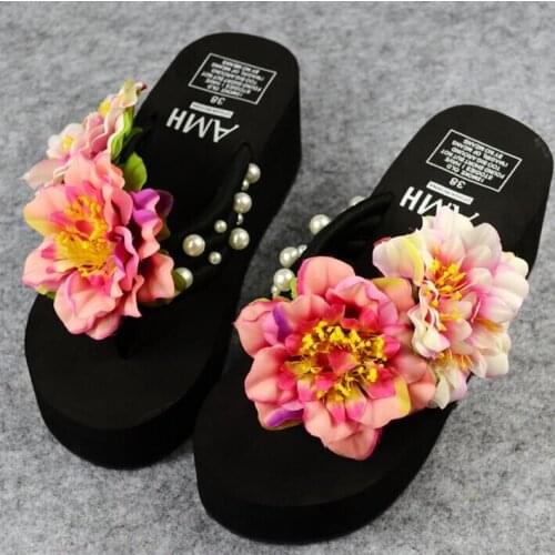HAHA FLOWER New hot summer simple sweet cute hand made flowers beach sandals fashion Soft Slippers comfortable Flip flops