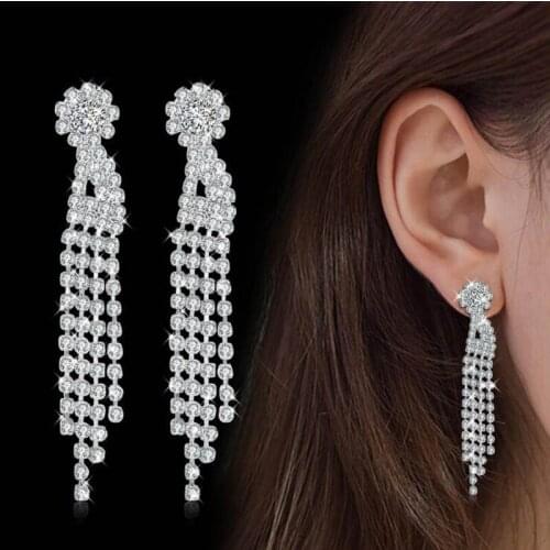 KOFSAC New Fashion 925 Sterling Silver Stud Earrings For Women Party Super Shiny CZ Flower Long Tassel Earring Jewelry Gifts