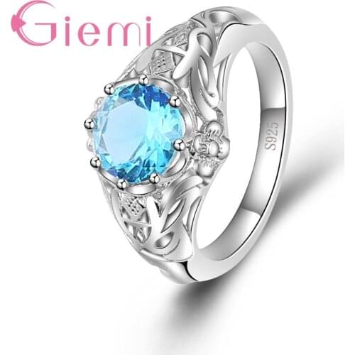 Women Bridal Wedding Party Lake Blue Clear Crystal Zircon 925 Sterling Silver Jewelry for Women US Size 5-11 For Wholesale