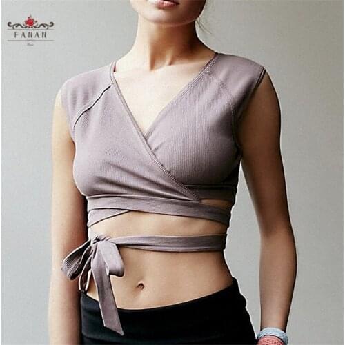 Women Sleeveless Yoga Shirts Cross Bandage Fitness Vest Gym Clothes Crop Tops Running Tracksuits Solid Color Yoga T-Shirt