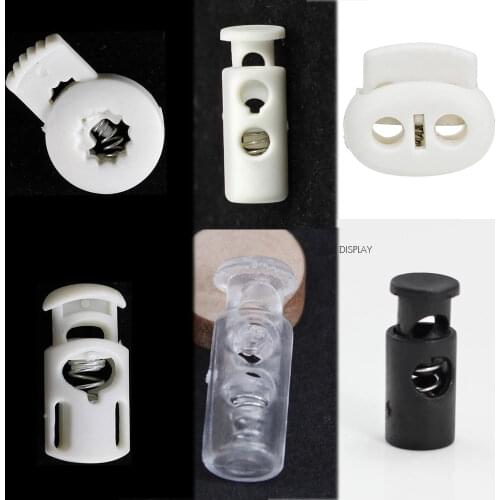 10pcs package 24mm*9mm Black/Clear Cylinder Spring Barrel Cord Locks Toggle Double Stopper NK223