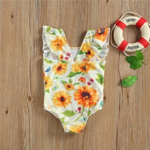 2021 Baby Girl Swimsuit Bodysuit Cupcake Print Ruffle Swimwear Bathing Suit Sunsuit Beach Bikini Clothes Summer Outfits