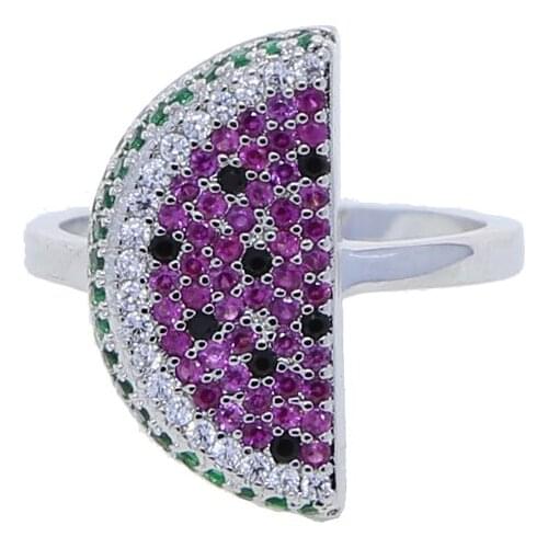 2021 New Arrived Sweet Fruit Rainbow Colorful CZ Watermelon Finger Rings For Women Girls Fashion Party Jewelry