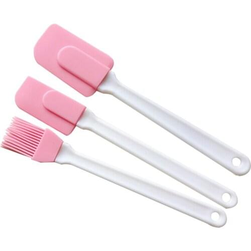 3pcs/Set Silicone Baking Tool Set Spatula Brush Portable BBQ Tool Pink Pastry Scraper Easy Removal Plastic Handle Tools