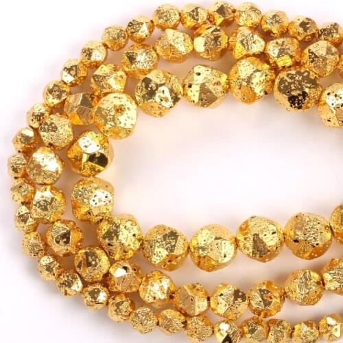 6/8/10mm Natural Faceted Gold Lava Volcanic Rock Stone Beads Hematite Loose Beads For Jewelry Making Diy Necklace Bracelet
