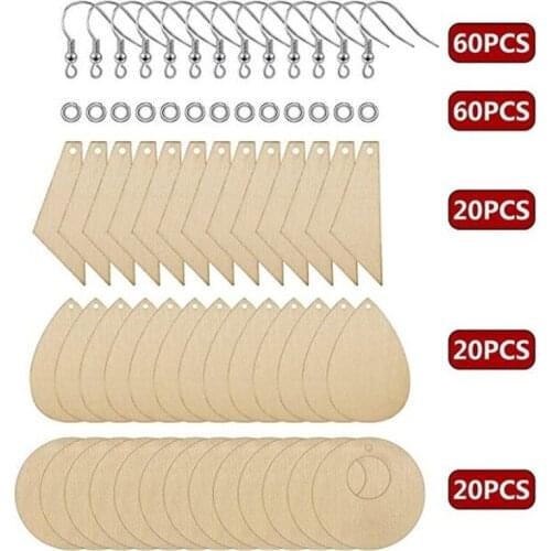 60pcs/set DIY Unfinished Wooden Earring Drop Pendant With Hook Jump Ring Jewelry Making Materials Accessories
