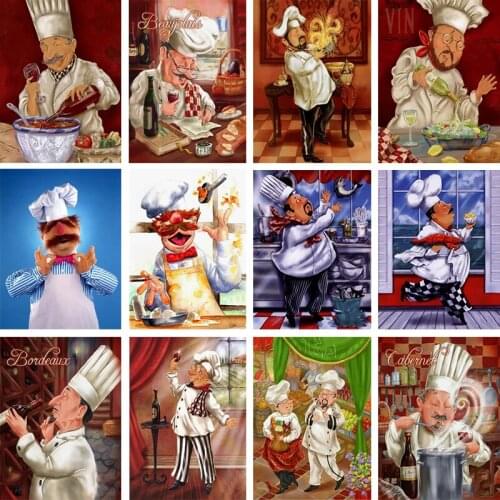 5d diy diamond painting cross stitch pattern diamond embroidery cartoon happy chef diamond mosaic Home kitchen decoration gifts