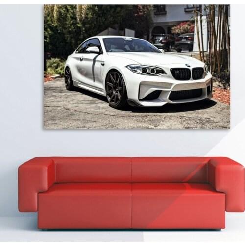 B M W F87 M2 White Coupe Supercar Vehicle Canvas Painting Posters and Prints Wall Silk Art for Room Home Decor