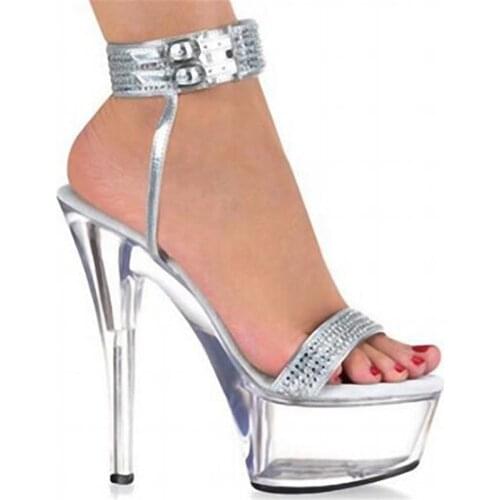 Women Sandals Ladies Sequined Cloth Buckle Strap Thin High Heels waterproof Rhinestone fashion Dress Party Wedding woman shoes