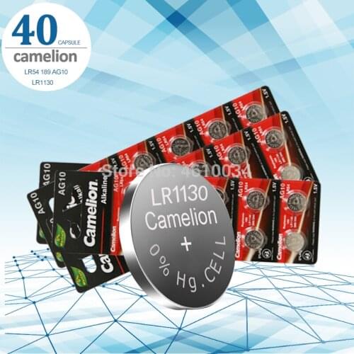 Camelion 40pcs/lot 1.5V AG10 LR1130 Alkaline Button Battery AG10 389 LR54 SR54 SR1130W 189 LR1130 Button Batteries
