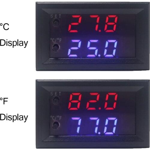 Digital Thermostat Regulator DC 12V 10A Temperature Controller Adjustable -50-110C Red Blue Dual LED Display + NTC Sensor Waterp