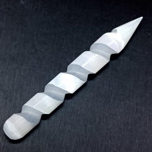 Dhxyzb 15-16cm Natural selenite Massage wand screw thread point stone rock Quartz Crystal Mineral Specimen Healing Treatment
