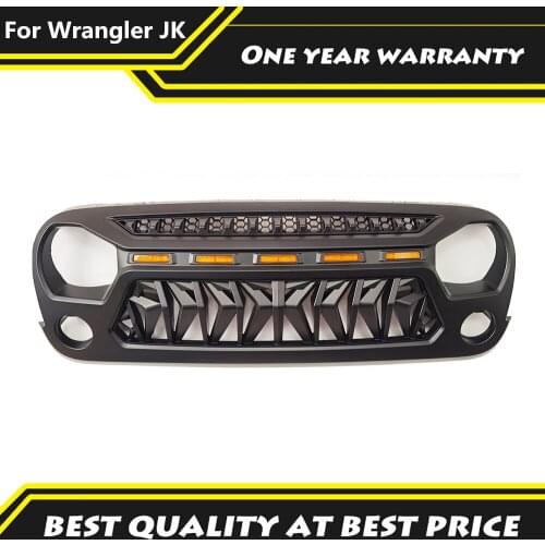 For Jeep Wrangler JK 2007-2017 4x4 Off Road Car Racing Grille Accessories Matte Black Front Grill Bumper Grills With LED