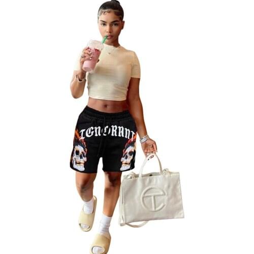 Skeleton Two-Piece Suit Short Sleeve T-Shirt Belted Shorts Suit Summer New Women Fashion Sexy Suit Street Hipster Black White