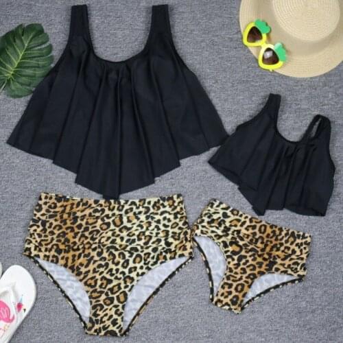 2021 New Fashion Ruffled High Waist Printed Swimsuit Parent-child Swimwear Bikini Mother and Daughter Swimsuit