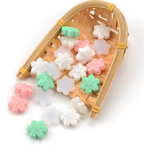 LOFCA 5pcs/lot Snowflake Round Loose Silicone Beads For Silicone Necklace DIY Silicone Teething Necklace Silicone Beads BPA Free