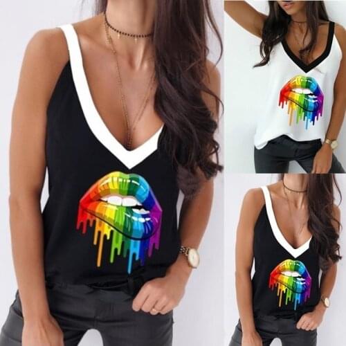 New Ladies' Fashion Summer Vest Tops Womens Lips Printed Camisole Halter Tops Women Tank Top