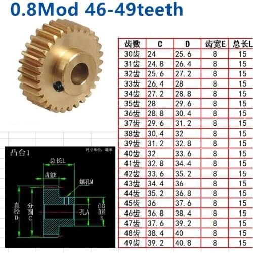 Convex step copper 0.8 Mod 46t 47t 48t 49t teeth involute cylindrical gear tooth