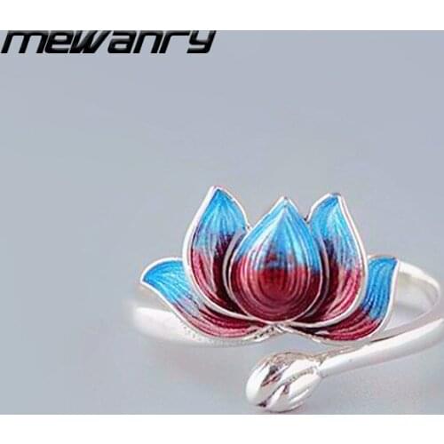Mewanry 925 Sterling Silver Rings for Women New Trend Unique Creative Elegant Blue Lotus Party Jewelry Gifts Vintage Accessories