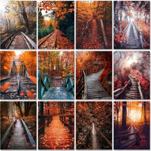 SDOYUNO Diy Paint By Numbers Maple Tree Scenery Handpainted Painting Art Canvas Painting Gift Autumn Landscape Kits Wall Decor G