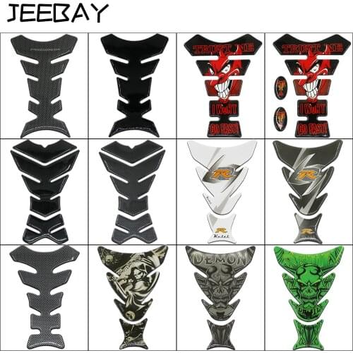 JEEBAY Car Motorcycle Tank Sticker Decals 3D Carbon Fiber Tank Pad Motobike Devil Skull Logo Protect Fuel Racing Accessories
