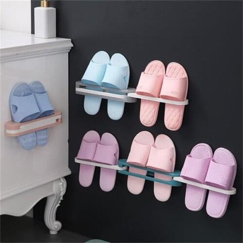 Bathroom Slippers Rack Wall Mounted Shoe Organizer Rack Folding Shoe Hanger Self Adhesive Storage Holder For Bedroom Shower Room