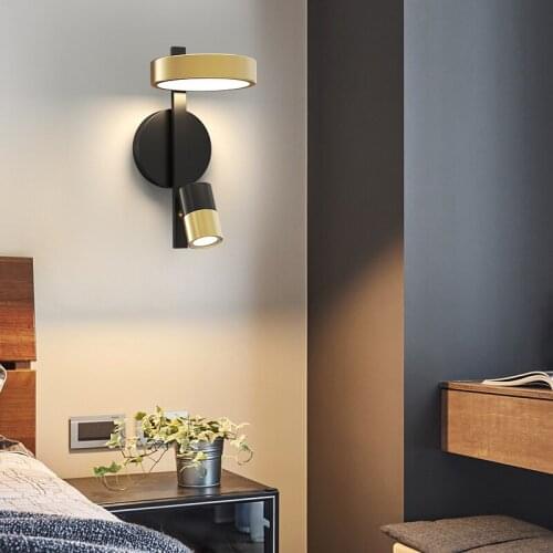JMZM Nordic Wall Lamp LED Study Room Wall Light Bedside Spotlight Bedroom Aisle Living Room Staircase Reading Iron Sconce Lamp