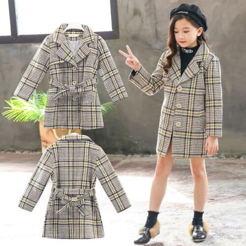 New Girls Woolen Coat Childrens Clothing 2021 Autumn Plush Hat Medium Long Wool Coat Baby Girls Cloths 4-12 Years