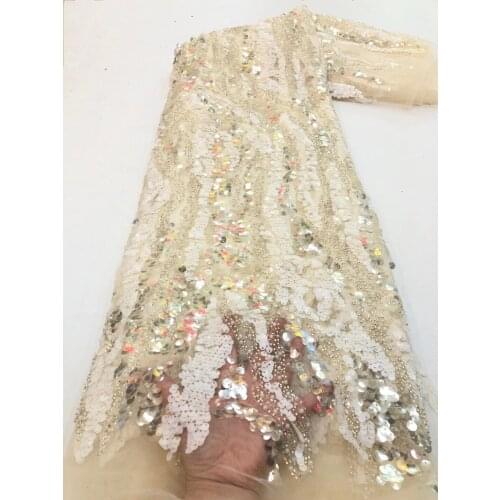 New Sequence Nigerian Sequins Lace fabric J-188689 African Tulle Lace fabric 5 yards France Net Sequins Lace for Party Dress