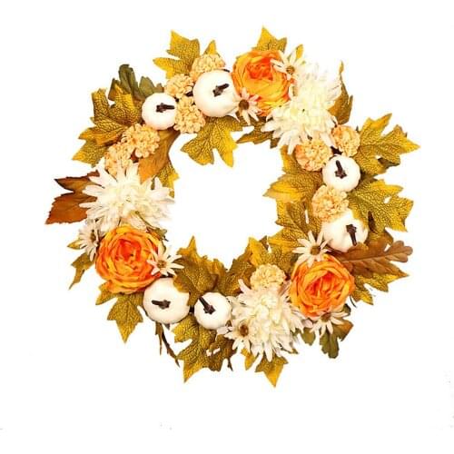 Halloween Fall Pumpkin Wreath for Front Door with Pumpkins Artificial Maples Sunflower Autumns Harvest Holiday Decor Rattan
