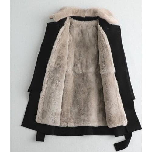 2020 Winter Coat Women Real Fur Coat Female Natural Rabbit Fur Liner Parka Women Mink Fur Collar 100% Wool Coats MY4374