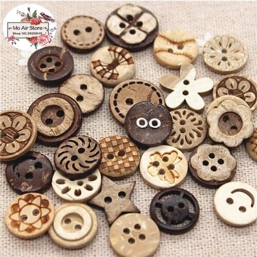 50pcs Coconut round mix design buttons natural buttons crafts and scrapbooking sewing accessories botone 13mm