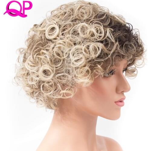 Qp Hair Bouncy Curly hair African American short wigs for Women 613 mix clor Blonde synthetic wig
