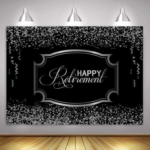 Happy Retirement Backdrop Silver Glitter Photo Background Retirement Party Decor Photo Booth Prop