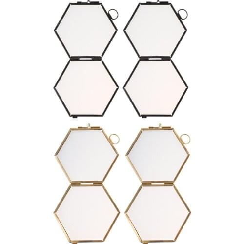 4x Vintage Style Hexagon Metal & Glass Picture Photo Frame Hanging Frame