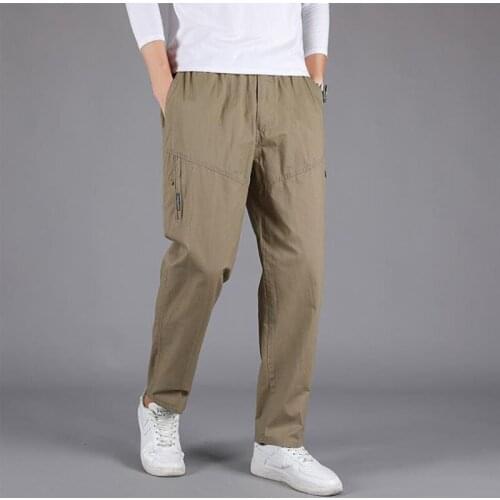 Mens Casual Trousers Spring Autumn Men Cargo Pants Cotton Zip Pockets Male Loose Elastic Waist Plus Size 6XL Oversize Pants